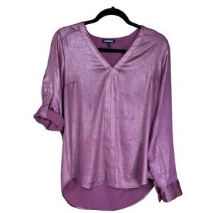 EXPRESS Button Up Metallic Rose Gold Shirt, Medium